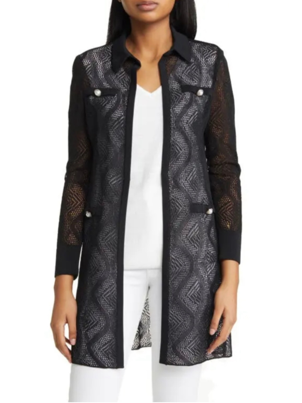 Ming Wang New Black Sheer Lace Cardigan Jacket Heritage Fit Women's Size Small